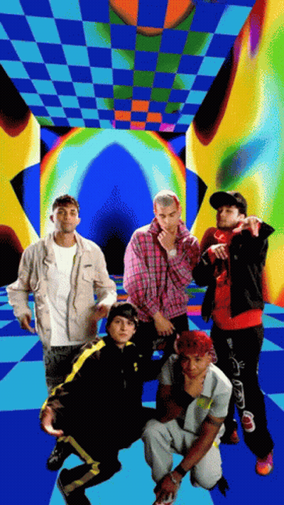 Young Men Posing In Front Of Checkered Background GIF