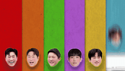 Young Men Sticking Out Of Rainbow Wall GIF