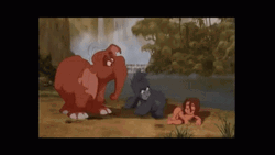 Young Tarzan Playing With Terk And Tantor GIF
