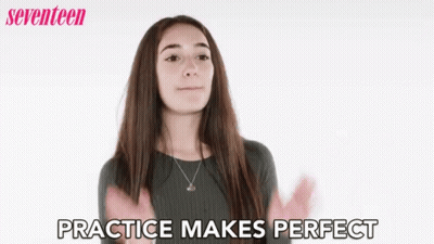 Young Woman Gesturing Practice Makes Perfect GIF
