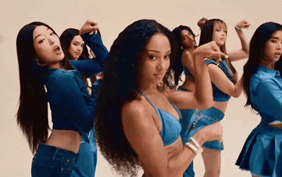 Young Women Dancing, One In Blue Bra GIF