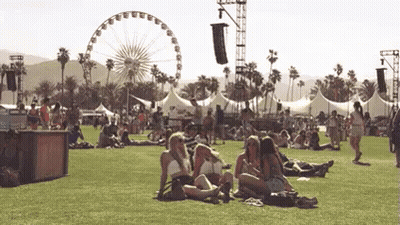Young Women Sitting On Grass At Music Festival GIF