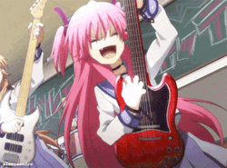 Yui Happily Playing Guitar In Angel Beats GIF