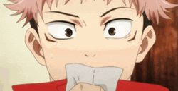 Yuji Looking On Something On His Hand GIF