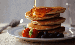 Yummy Pancakes Syrup Strawberries GIF