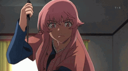 Yuno Gasai Anime Holding Knife Removing Blanket GIF