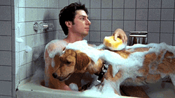 Zach Braff With Pet Dog Bubble Bath GIF