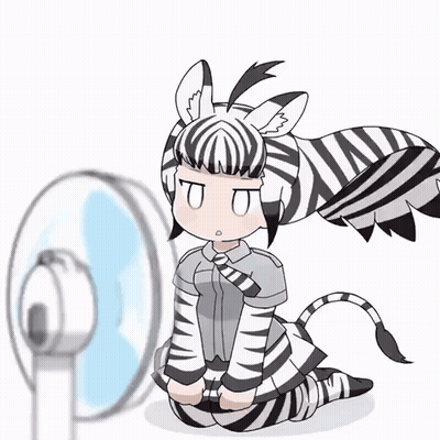 Zebra Girl Kneeling In Front Of Fan GIF