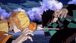 Zenitsu Tanjiro Sword Fight GIF