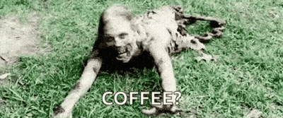 Zombie Crawling In Grass With Coffee Question GIF