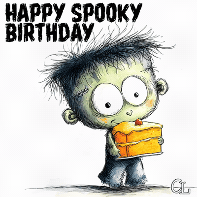 Zombie Eating Cake Happy Spooky Birthday GIF