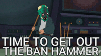 Zombie Holding Broom And Ban Hammer GIF